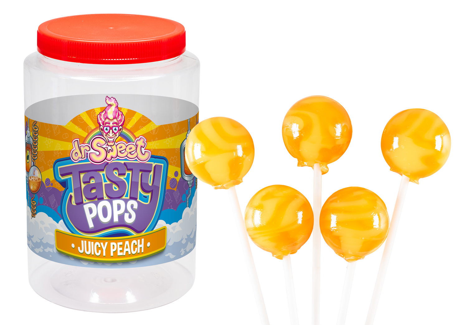 Dr. Sweet Tasty Pop Melocotón Jugoso 70 piezas