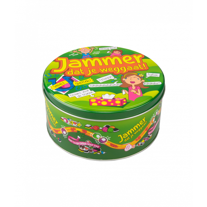 Lata de dulces rellena qué pena que te vayas y 500 gram