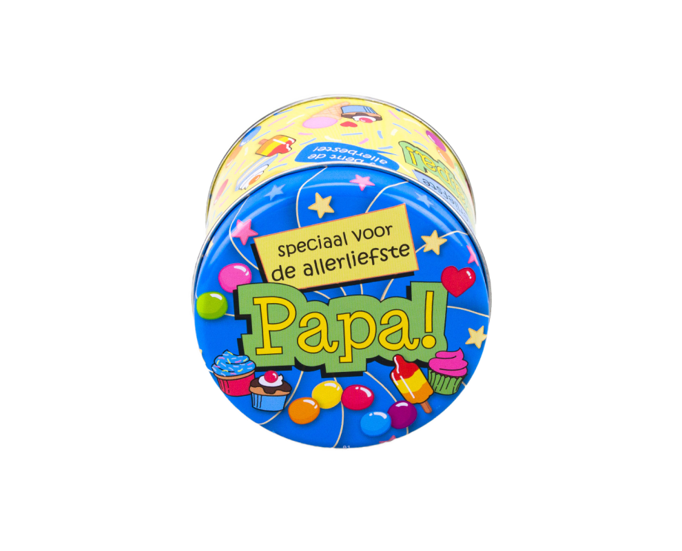 Latas de caramelos rellenas y Papá y 250 gramos