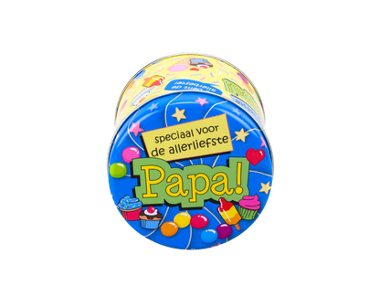 Latas de caramelos rellenas y Papá y 250 gramos